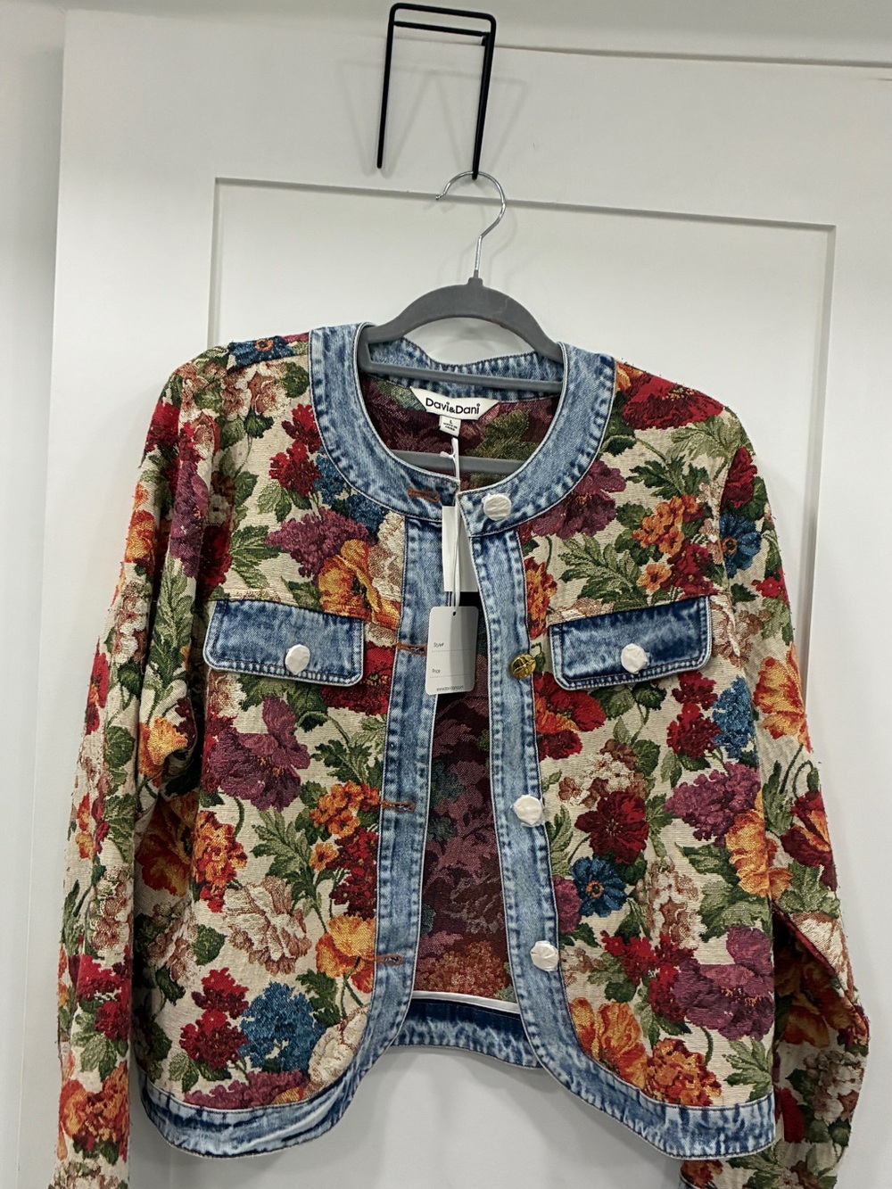 DAVI & DANI Floral Tapestry Jacket with Denim Trim - Multi - Picture 3 of 4